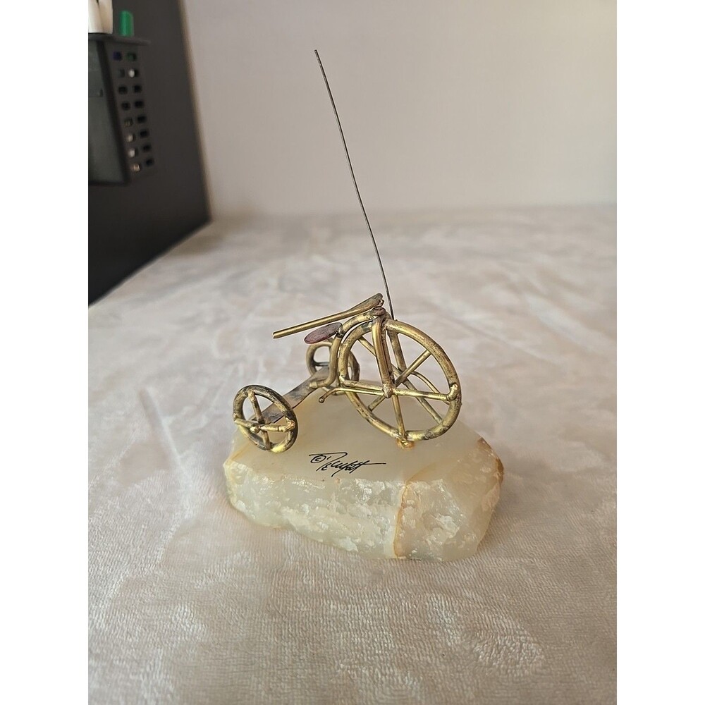 Vintage Brass Stone John Demott Bicycle Tricycle Bike Paperweight Art Sculpture
